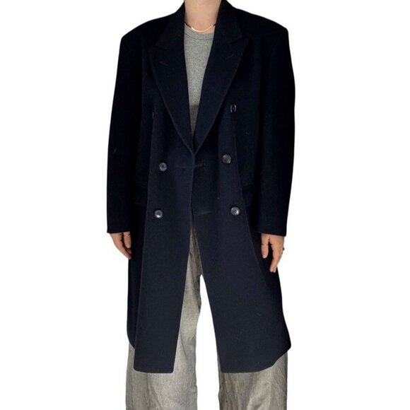 Vintage 1970s Navy Blue 100% Wool Made in England Double Breasted Trench Coat - Picture 2 of 11